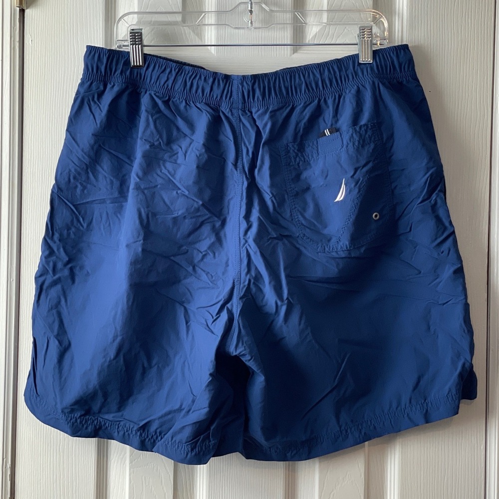 Nautica Mens Navy Blue‎ Mesh Lined Swim Trunks Shorts Large Embroidered Logo - Picture 4 of 11